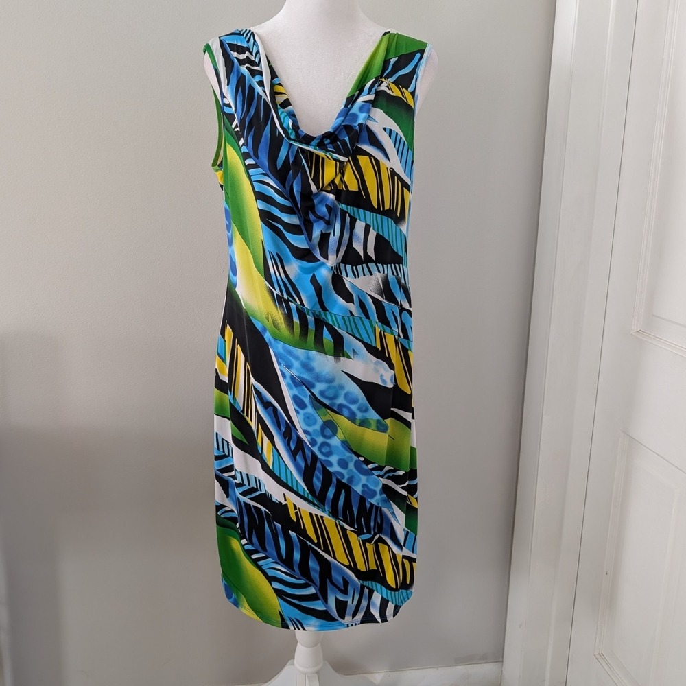 VTG Sophie A Tropical Dress LARGE Resort Cruise Vacation Stretch Cowl Neck Women